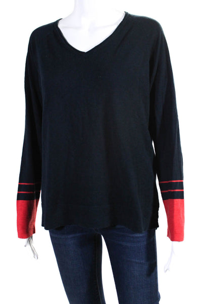 Vince Womens Long Sleeves Pullover Sweater Navy Blue Red Size Small
