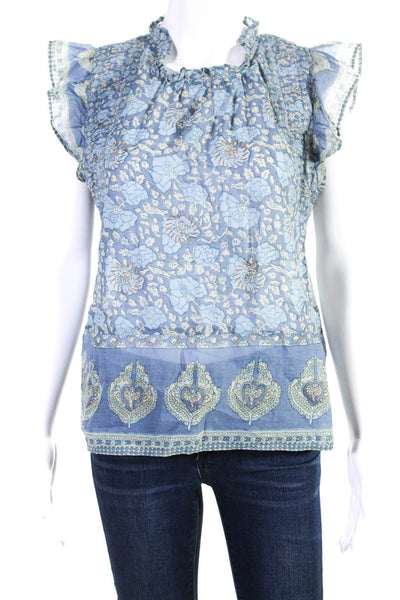 Sea New York Womens Floral Print Short Sleeves Blouse Blue Size Extra Small
