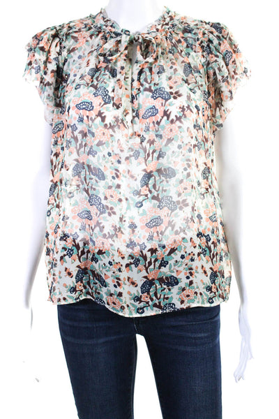 Ulla Johnson Womens Silk Floral Print Blouse Multi Colored Size Small