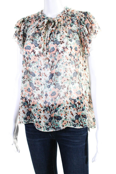 Ulla Johnson Womens Silk Floral Print Blouse Multi Colored Size Small