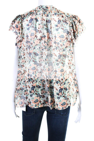 Ulla Johnson Womens Silk Floral Print Blouse Multi Colored Size Small