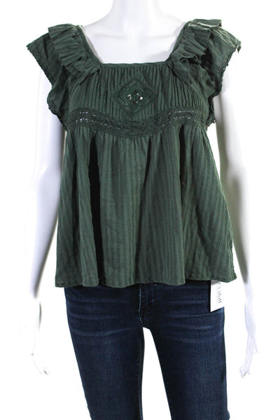 Ba&Sh Womens Short Sleeves Babydoll Blouse Green Cotton Size Extra Small