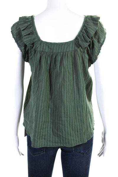 Ba&Sh Womens Short Sleeves Babydoll Blouse Green Cotton Size Extra Small