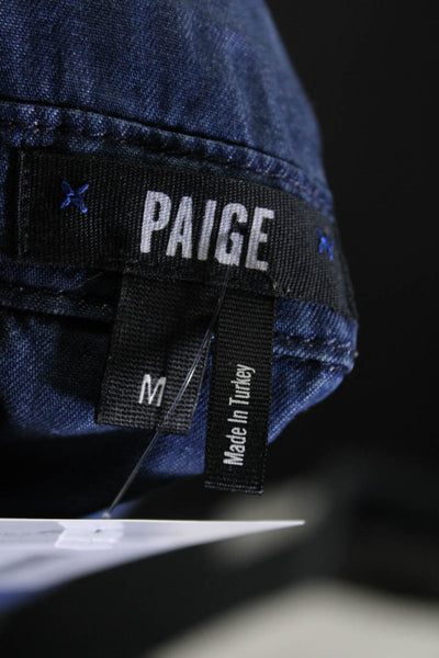 Paige Womens Short Sleeve Chambray Denim Mini Shirt Dress Blue Size Medium
