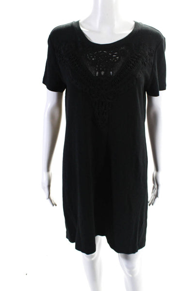 Paige Womens Lace Applique Short Sleeve Jersey Sweatshirt Dress Black Size Small