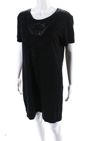 Paige Womens Lace Applique Short Sleeve Jersey Sweatshirt Dress Black Size Small