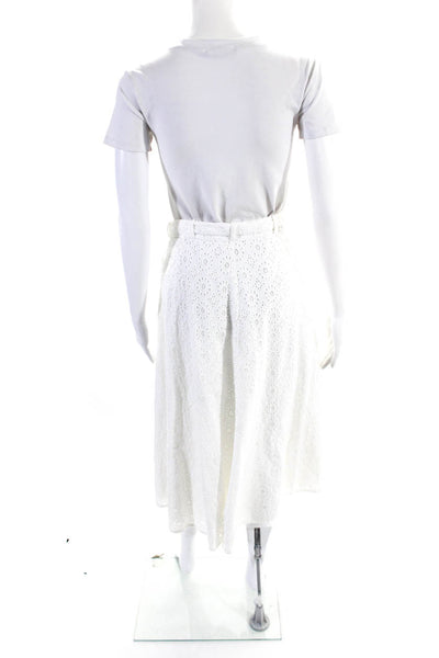 Tularosa Womens Button Front Belted Eyelet A Line Skirt White Cotton Size Small