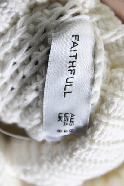 Faithfull Womens Crochet Knit Striped Oversized Turtleneck Sweater White Black 4
