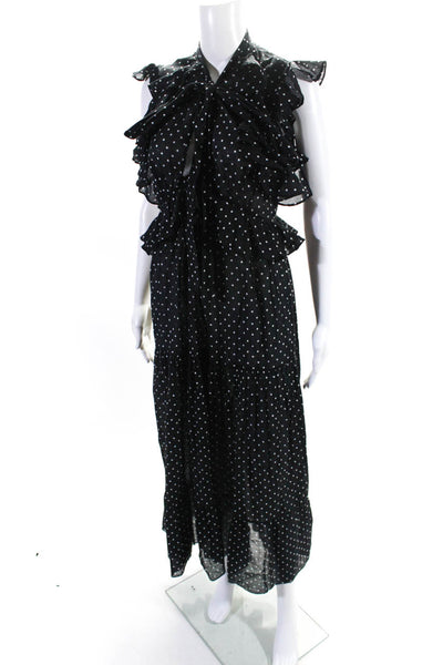 Robert Rodriguez Women Tie Neck Flutter Sleeve Polka Dot Midi Dress Black Size 4