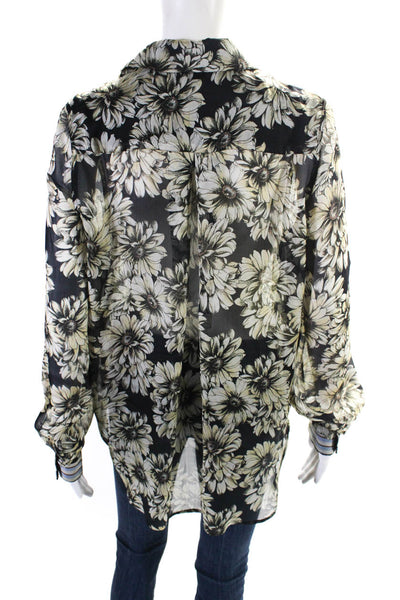 L'Agence Womens Long Sleeve Sunflower Button Up Top Blouse Black Yellow Size 4