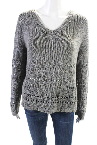 Vince Womens Oversize Loose Knit V Neck Pullover Sweater Gray Size Medium