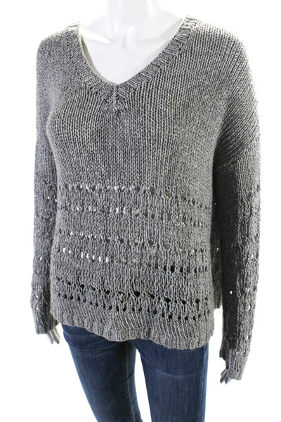 Vince Womens Oversize Loose Knit V Neck Pullover Sweater Gray Size Medium