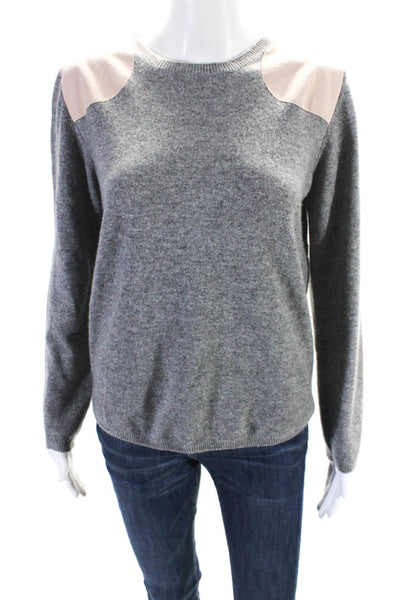 Chinti & Parker Womens Suede Patch Crew Neck Sweater Pink Gray Cashmere Small