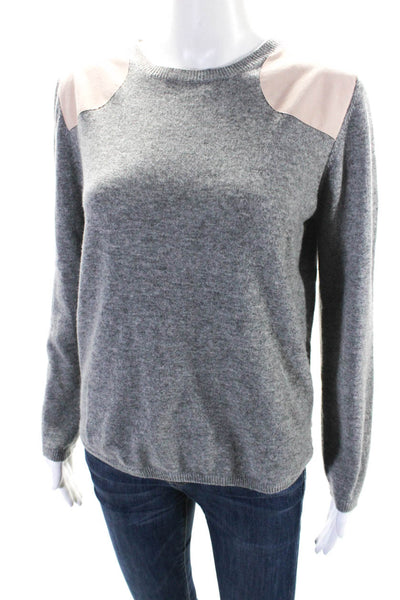Chinti & Parker Womens Suede Patch Crew Neck Sweater Pink Gray Cashmere Small