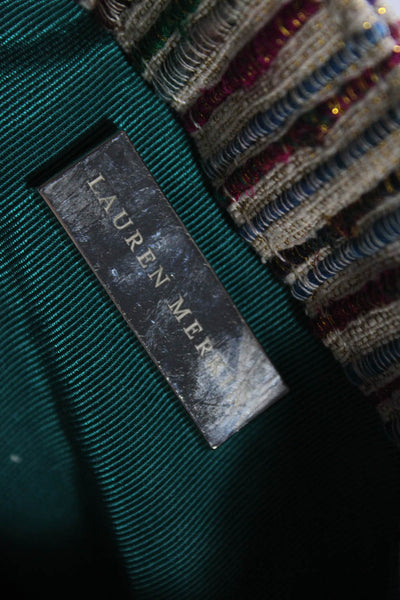 Lauren Merkin Womens Metallic Striped Hinged Beige Small Clutch Handbag