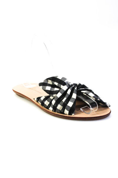 Loeffler Randall Womens Black White Plaid Twist Front Flat Mules Shoes Size 8