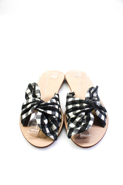 Loeffler Randall Womens Black White Plaid Twist Front Flat Mules Shoes Size 8