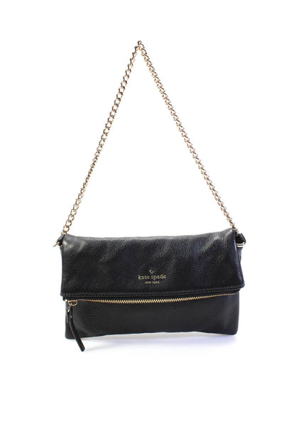 Kate Spade New York Womens Chain-Link Strap Grain Leather Shoulder Handbag Black