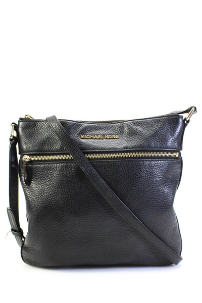Michael Michael Kors Womens Zip Top Grain Leather Logo Shoulder Handbag Black
