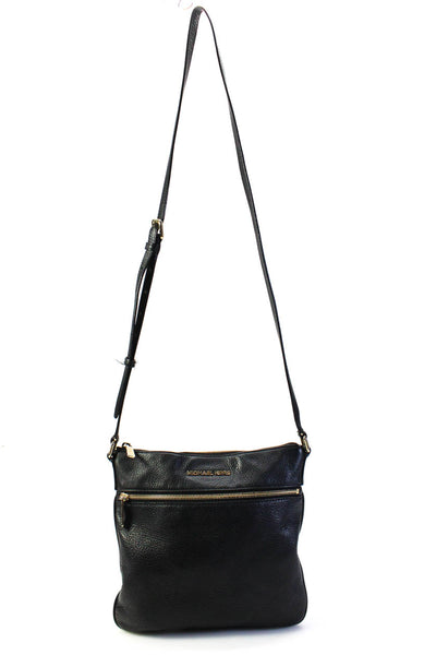 Michael Michael Kors Womens Zip Top Grain Leather Logo Shoulder Handbag Black