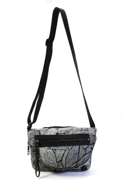 Lululemon Womens Adjustable Strap Abstract Flap Shoulder Handbag White Black