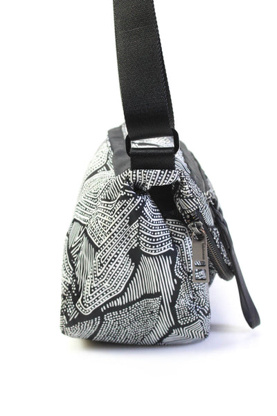Lululemon Womens Adjustable Strap Abstract Flap Shoulder Handbag White Black