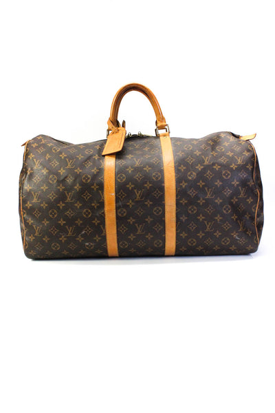 Louis Vuitton Womens Brown Monogram Canvas Keepall Zip Duffle Bag Handbag