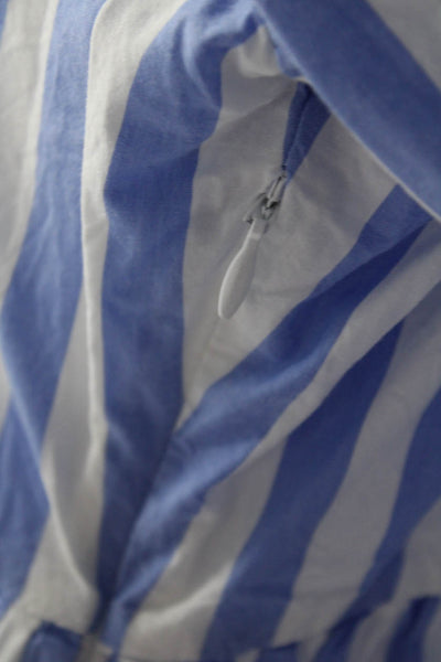 J Crew Womens Cotton Striped Print V-Neck Mini Tiered Dress Blue White Size 2XS
