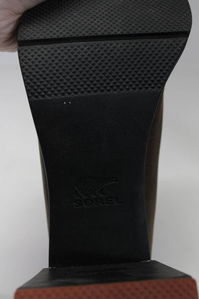 Sorel Womens Leather Block Heel Platform Chelsea Ankle Boots Brown Size 11US
