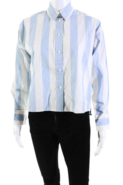 J Crew Collection Womens Cotton Striped Button Down Shirt Top Blue White Size 0