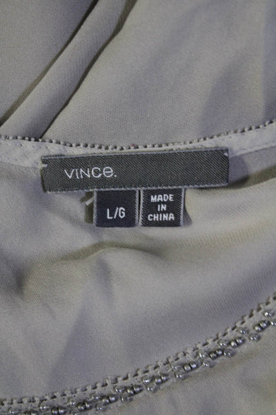 Vince Women's Round Neck Beaded Cutout Back Sleeveless Silk Blouse Gray Size L