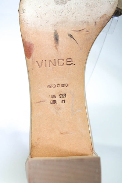Vince Womens Leather Peep Toe Hook Pile Ankle Strap Heels Beige Size 9.5