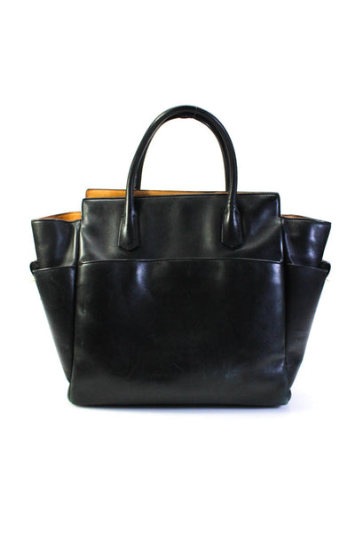 Reed Krakoff Womens Double Handle Zip Top Large Leather Tote Handbag Black