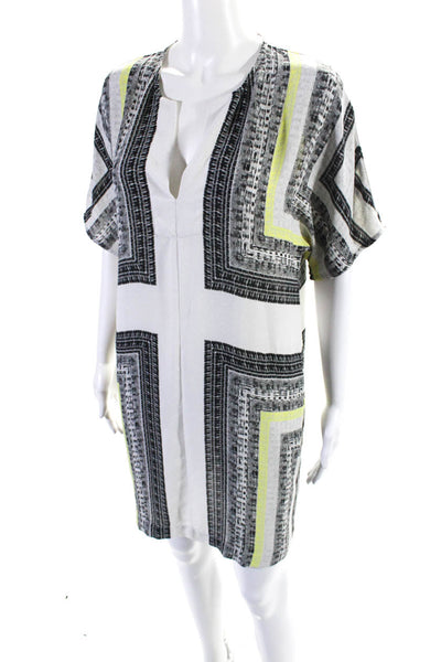 BCBG Max Azria Womens V-Neck Geometric Print Short Sleeve Dress White Size S