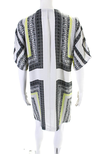 BCBG Max Azria Womens V-Neck Geometric Print Short Sleeve Dress White Size S