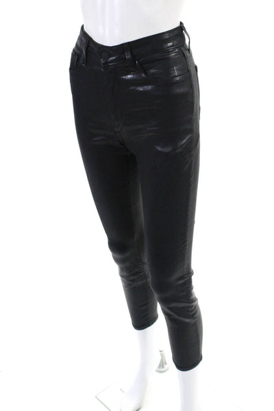 L'Agence Womens Margot High Rise Skinny Leg Jeans Black Coated Size 27