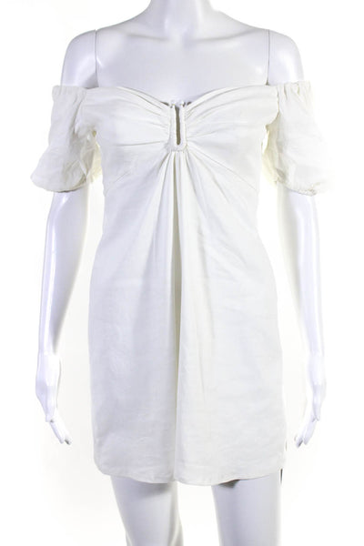 A.L.C. Womens Linen Short Puffy Sleeves Mini Sun Dress White Size 4
