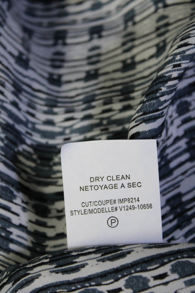 Vince Womens Silk Striped Print V-Neck Short Sleeve Blouse Top Gray Size L