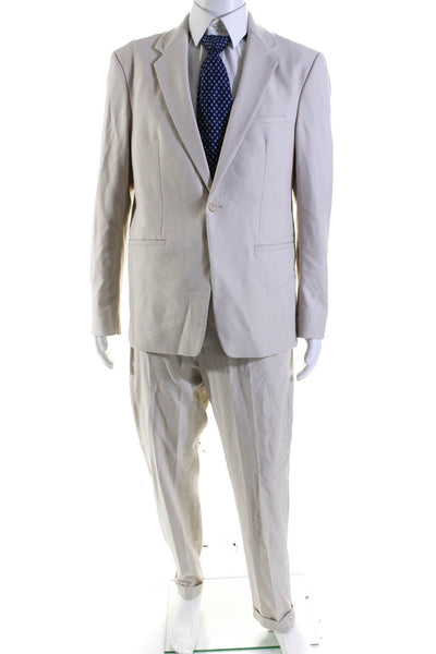 Zara Mens Single Button Notched Lapel Pleated Suit Beige Size 42R