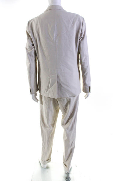 Zara Mens Single Button Notched Lapel Pleated Suit Beige Size 42R
