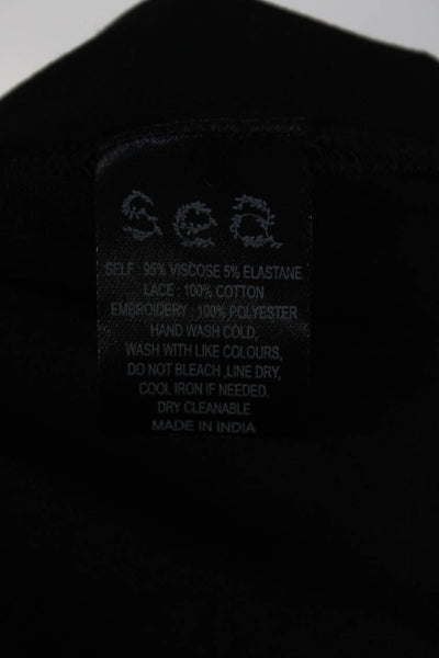 Sea Women's V-Neck Spaghetti Straps Lace Trim Midi Dress Black Size XXS