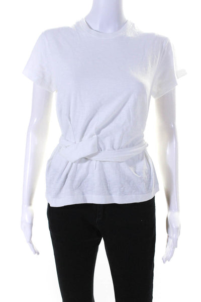 Vince Women's Crewneck Short Sleeves Belted Blouse White Size XS