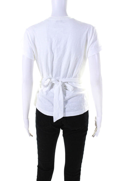 Vince Women's Crewneck Short Sleeves Belted Blouse White Size XS