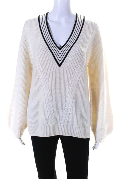 Carven Women's V-Neck Long Sleeves Knit Pullover Sweater Beige Size XS
