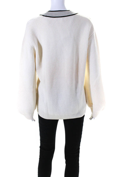 Carven Women's V-Neck Long Sleeves Knit Pullover Sweater Beige Size XS