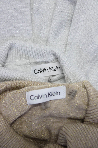 Calvin Klein Women's Turtleneck Long Sleeves Glitter Sweater Gold Size XL Lot 2