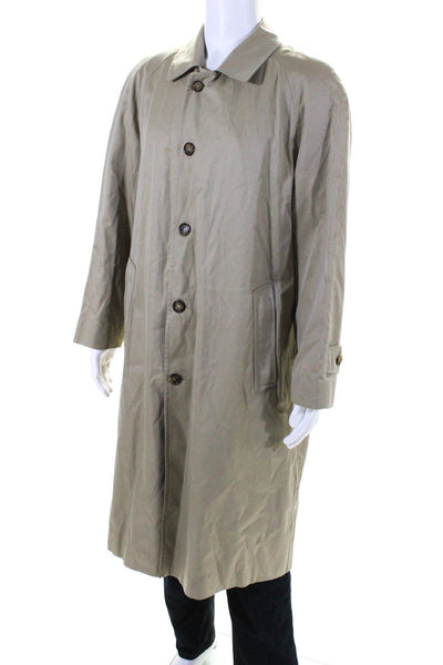Brooks Brothers Men's Collared Long Sleeves Button Down Long Coat Beige Size XL