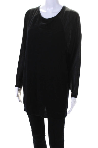 Vince Women's Round Neck Sheer Long Sleeves Blouse Black Size S