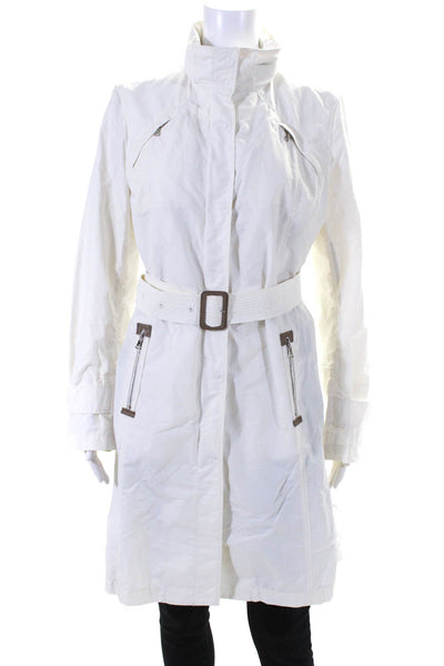 Elie Tahari Women's Collared Long Sleeves Full Zip Pockets Jacket White Size M