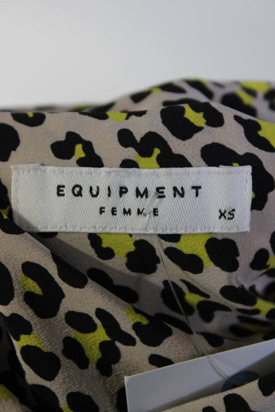 Equipment Femme Womens Leopard Print Button Up Top Blouse Beige Yellow Black XS